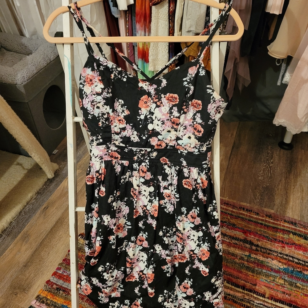 Floral black summer dress